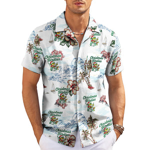 Light blue Hawaiian shirt with Christmas golf bird palm tree print variant 3