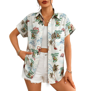Light blue Hawaiian shirt with Christmas golf bird palm tree print variant 4