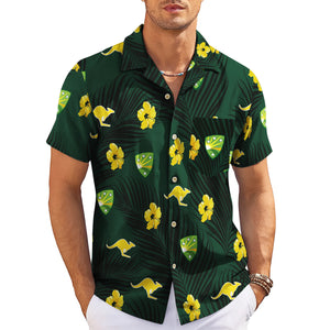 Green Hawaiian shirt golden kangaroos hibiscus palm print variant 3