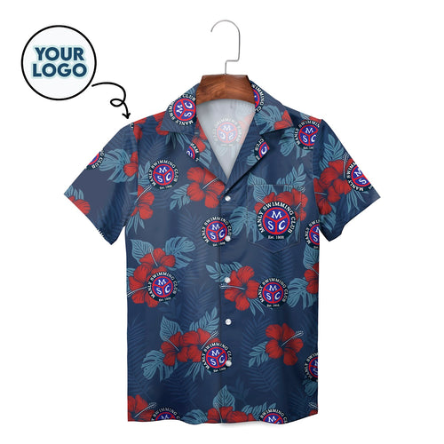 Custom Logo Navy Hibiscus Tropical Hawaiian Shirt