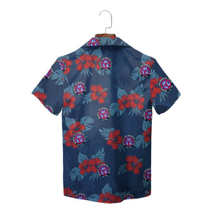 Navy Hawaiian shirt red hibiscus flowers custom team logo print variant 2