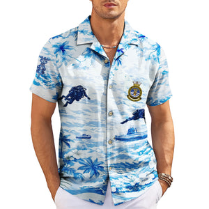 Blue ocean shirt with subs scuba divers palms hibiscus variant 3