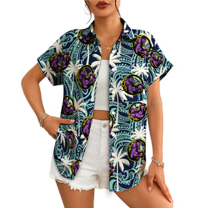 Navy Polynesian tribal palm tree custom logo Hawaiian shirt variant 4