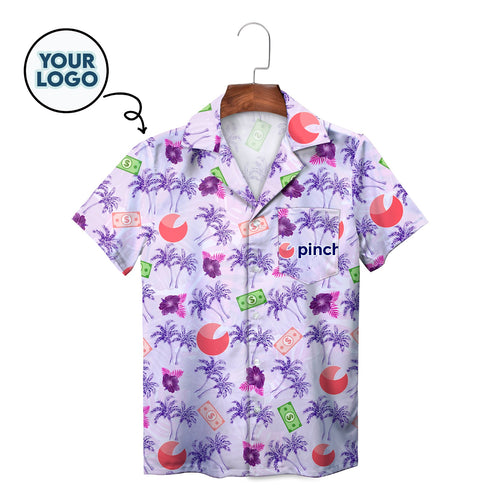 Custom Logo Purple Palm Money Hibiscus Hawaiian Shirt