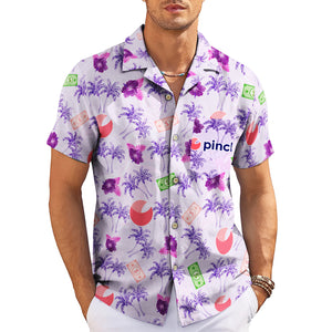 Lavender Hawaiian shirt with purple palms dollar bills logo variant 3