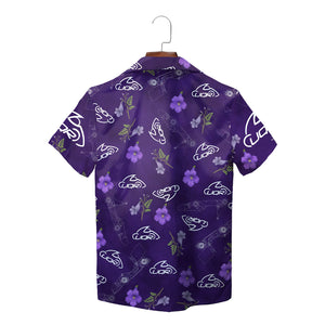 Purple petunia floral Hawaiian shirt with custom UQR logo print variant 2