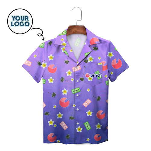 Custom Logo Purple Plumeria Money Palm Hawaiian Shirt