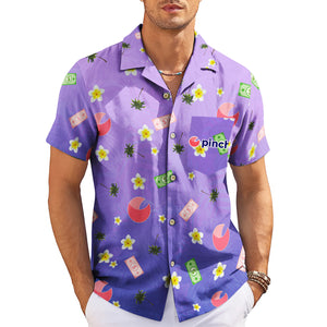 Purple Hawaiian shirt with plumeria flowers dollar bills palm trees and Pinch logo on pocket variant 3