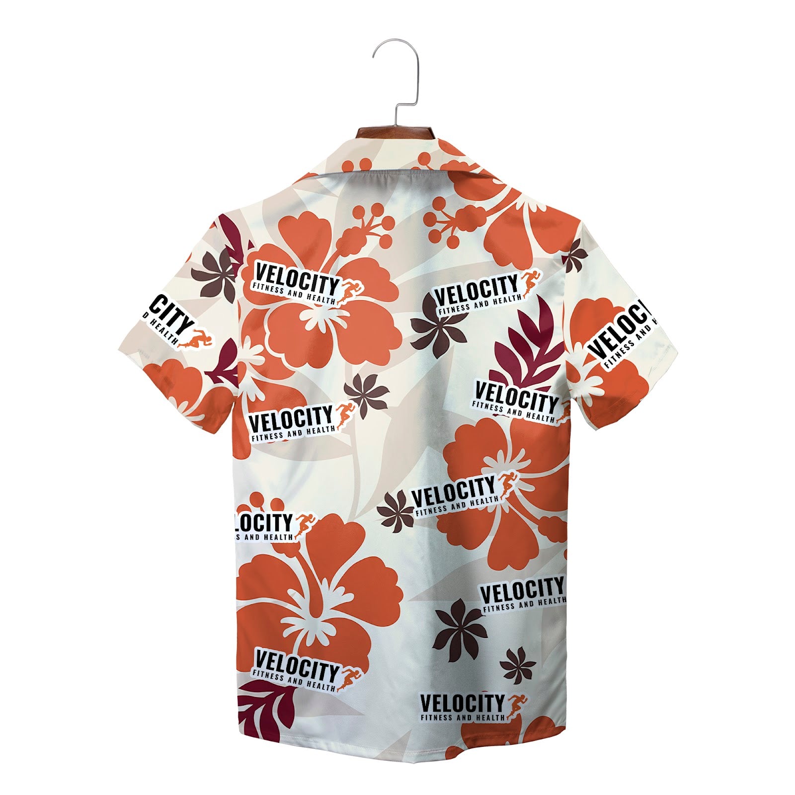 Cream Hawaiian shirt with orange hibiscus and custom logo print variant 2