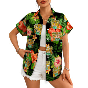Black tropical hibiscus monstera custom logo aloha shirt variant 4