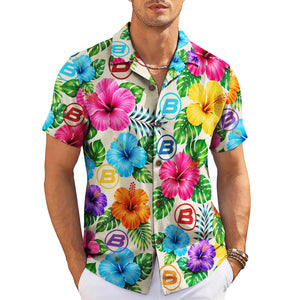 Cream shirt printed bright blossoms plus round emblems variant 3