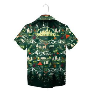 Green campfire mountain deer tent print Hawaiian shirt variant 2