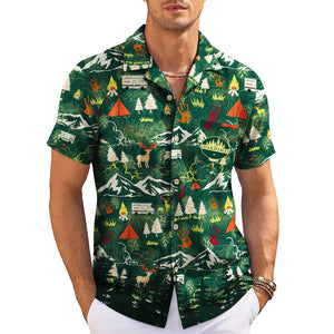 Green campfire mountain deer tent print Hawaiian shirt variant 3