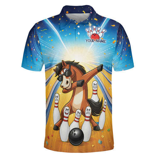 Custom Name Dabbing Horse Bowling Confetti Celebration Polo Shirt