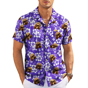 Purple floral Hawaiian shirt with custom dog face print variant 3