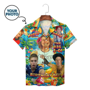 Colorful custom photo birthday Hawaiian shirt tropical print