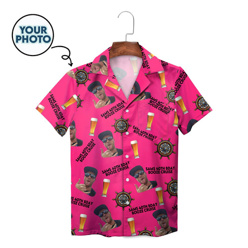 Custom Photo Booze Cruise Birthday Hot Pink Hawaiian Shirt