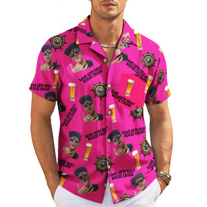 Hot pink Hawaiian shirt with custom face beer ship wheel print variant 3