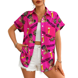 Hot pink Hawaiian shirt with custom face beer ship wheel print variant 4
