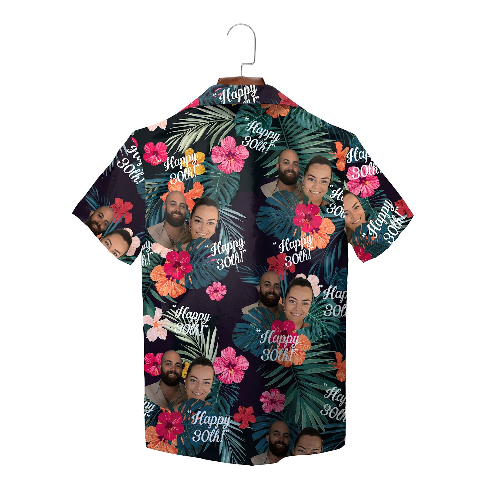 Navy tropical hibiscus Hawaiian shirt custom photo Happy 30th variant 2