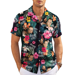 Navy tropical hibiscus Hawaiian shirt custom photo Happy 30th variant 3