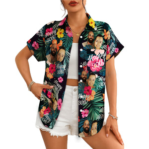Navy tropical hibiscus Hawaiian shirt custom photo Happy 30th variant 4