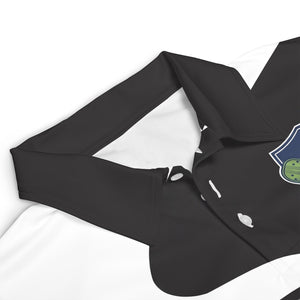 Black white pickleball polo with blue paddle yellow ball graphic variant 3