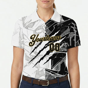 Two tone torn claw polo tee with gold script lettering variant 5
