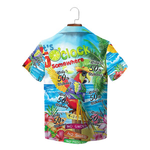 Colorful parrot beach scene Hawaiian shirt with custom birthday text variant 2