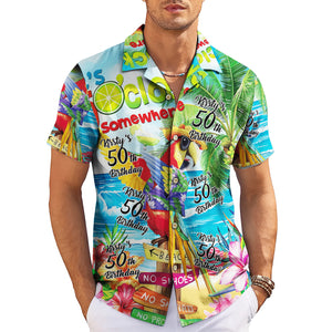 Colorful parrot beach scene Hawaiian shirt with custom birthday text variant 3