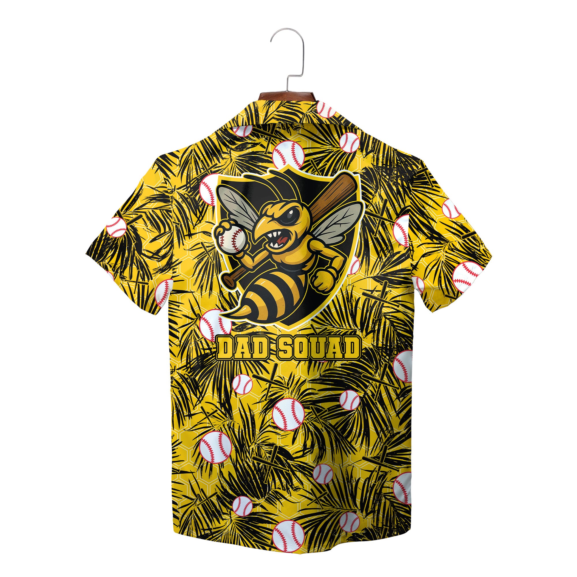 Yellow camp shirt featuring baseballs palm fronds bee crest variant 2