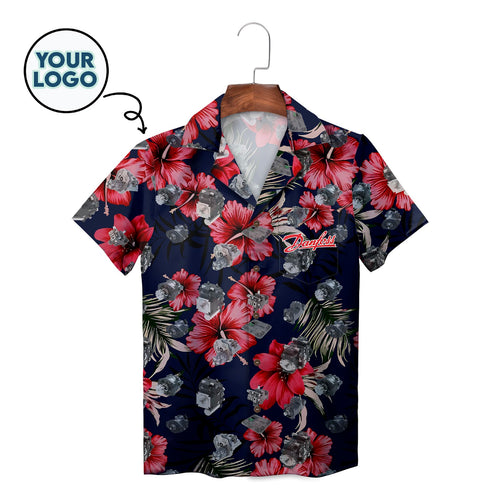 Danfoss Tropical Hibiscus Navy Blue Hydraulic Motor Hawaiian Shirt
