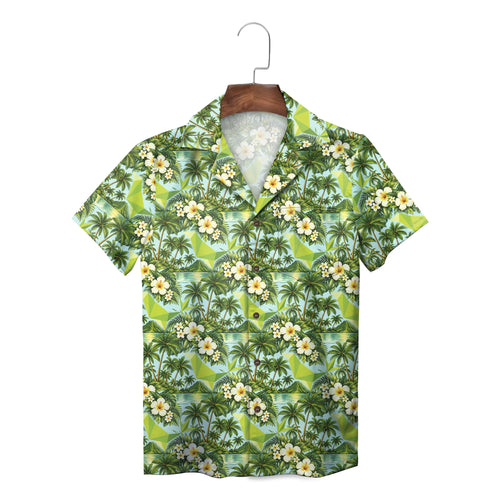 Palm Tree and Hibiscus Pale Aqua Custom Hawaiian Shirt