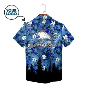 Blue palm leaf shirt with white blooms team logo variant 2