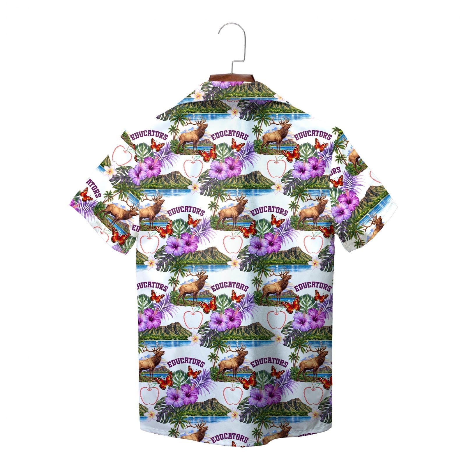 Violet floral stag butterfly print shirt on wooden hanger variant 2