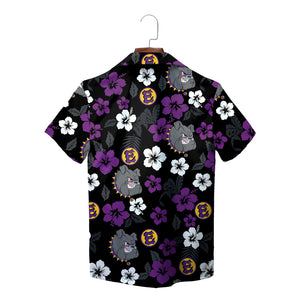 Black aloha shirt bulldog logo purple white flowers variant 2