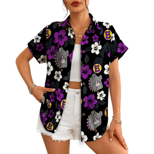 Black aloha shirt bulldog logo purple white flowers variant 4