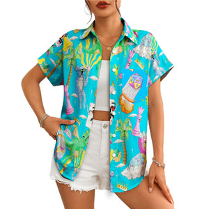Blue Hawaiian shirt with cartoon dragons dice chess pieces variant 4