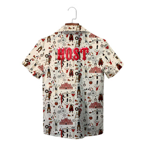 Cream striped circus print shirt with clown skull pocket badge variant 2