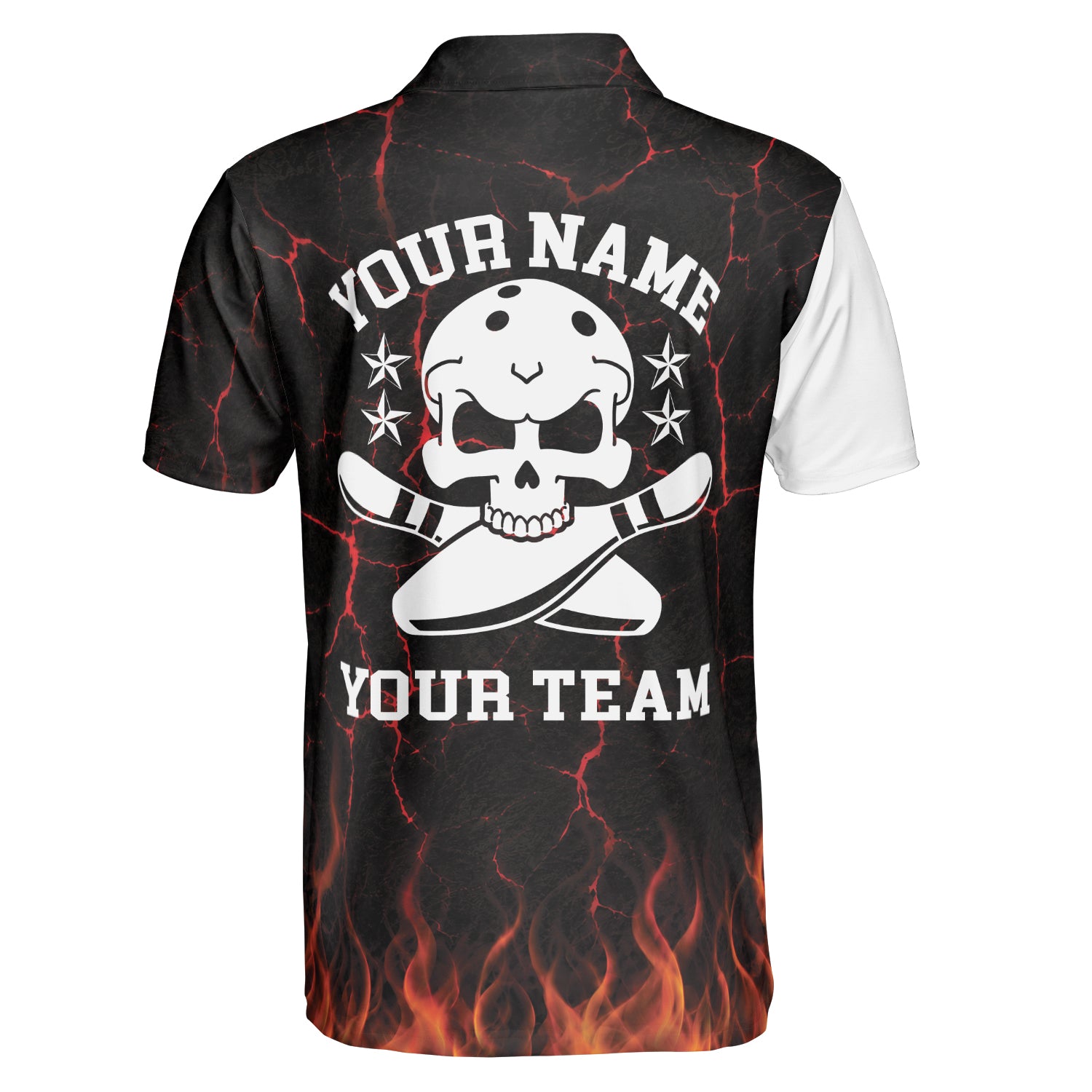 Half white skull polo with flames and bowling emblem variant 2