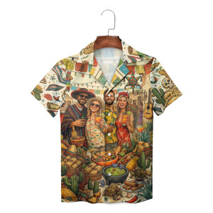 Unisex Hawaiian shirt with Mexican fiesta party scene print