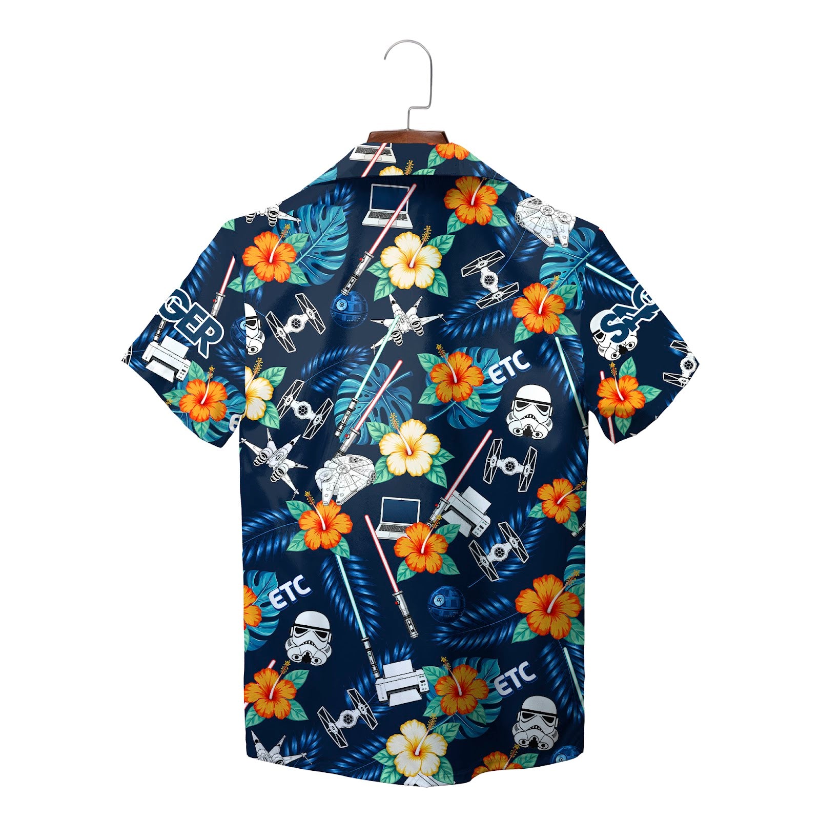 Navy aloha shirt featuring trooper helmets sabers blossoms variant 2