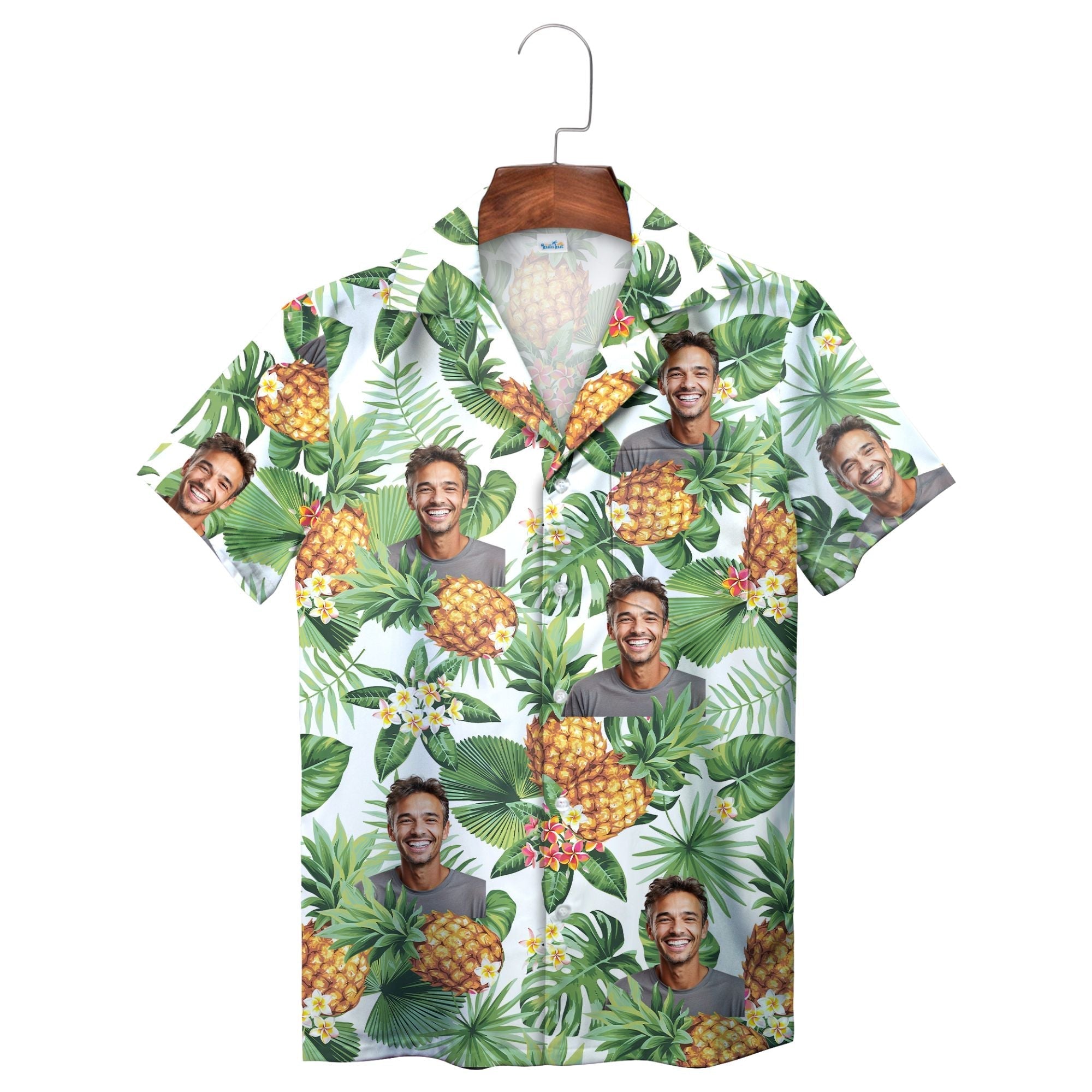 Green Pineapple and Palm Face Hawaiian Shirt