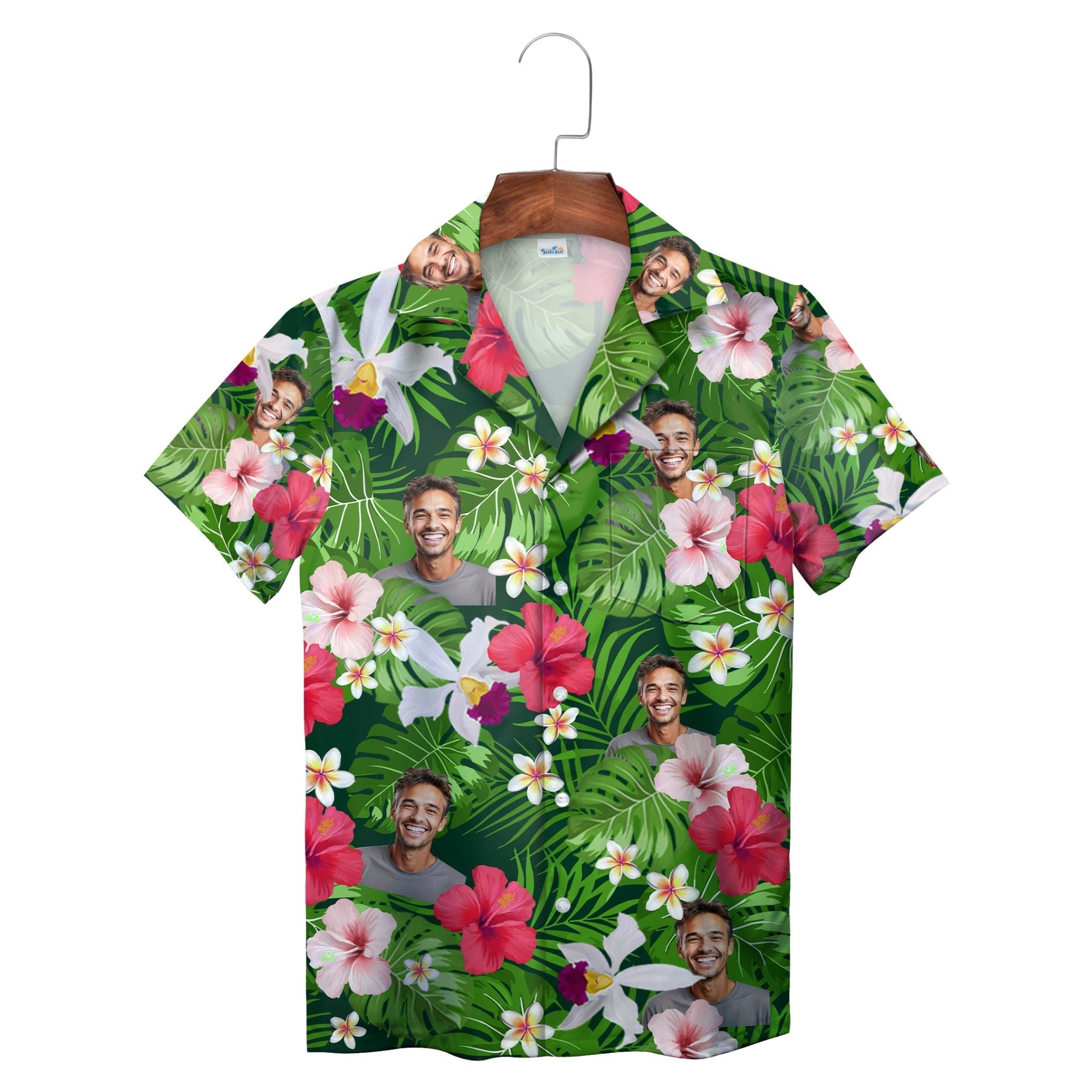 Green and Pink Hibiscus Flower Face Hawaiian Shirt