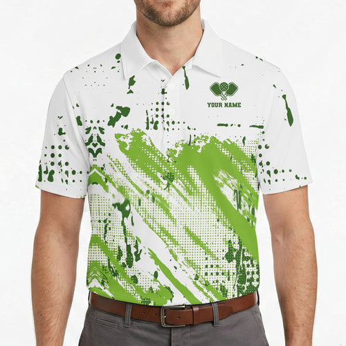 Green Splatter Brushstroke Pickleball Custom Polo Shirt