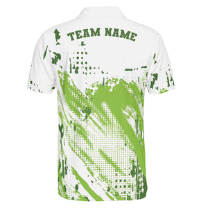 White polo shirt lime green paint splash pickleball design variant 3
