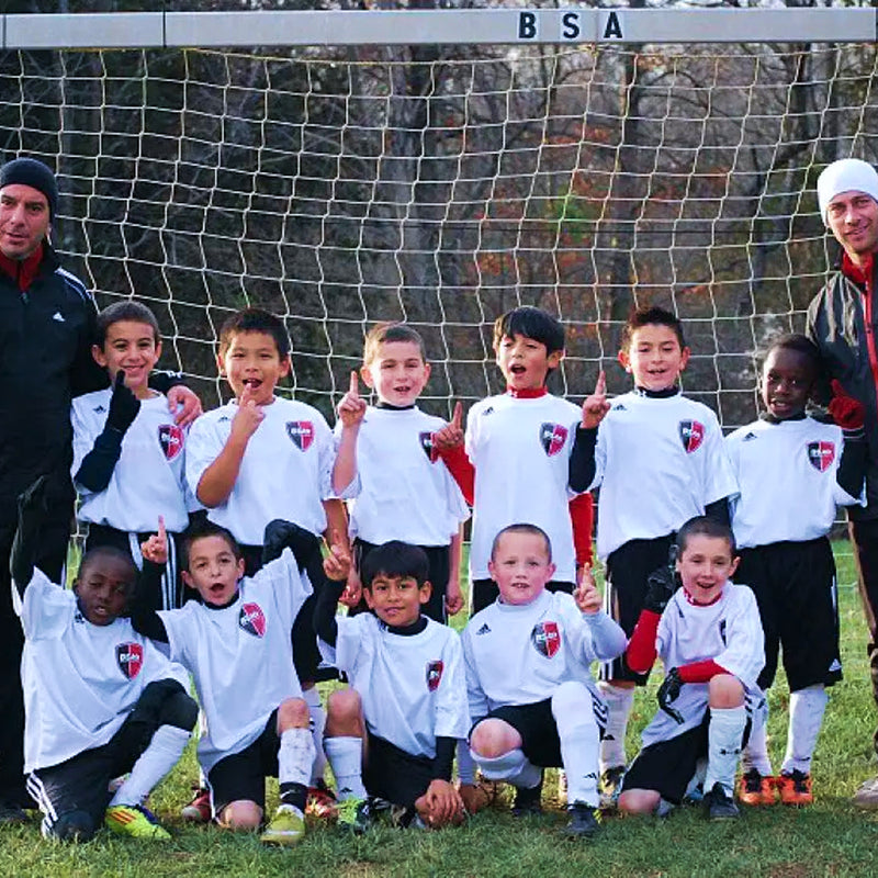 Kids soccer team in matching jerseys