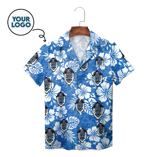 Lakeland Yeti Firefighter Blue Hibiscus Tropical Hawaiian Shirt