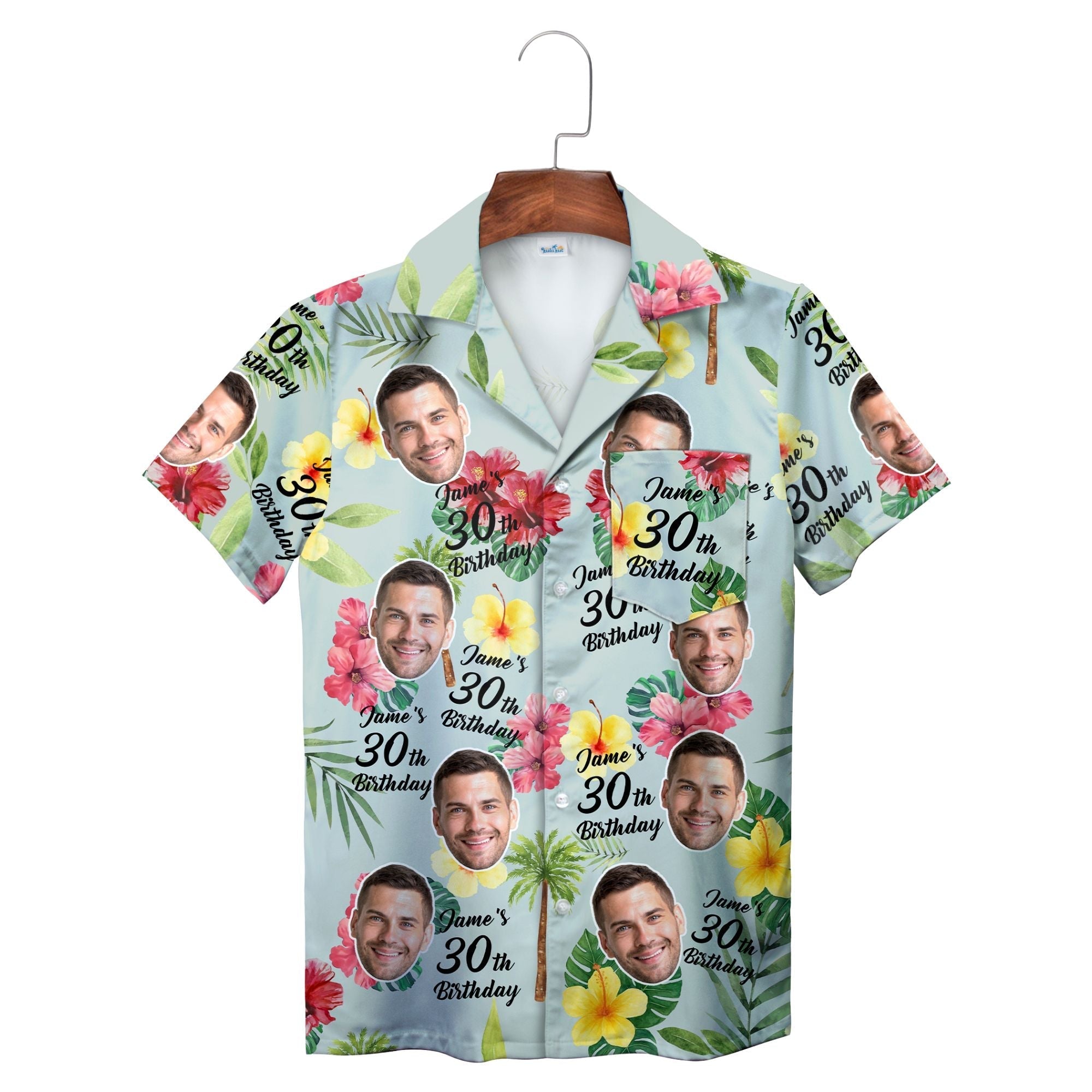 Light Blue Birthday Tropical Theme Personalized Hawaiian Shirt