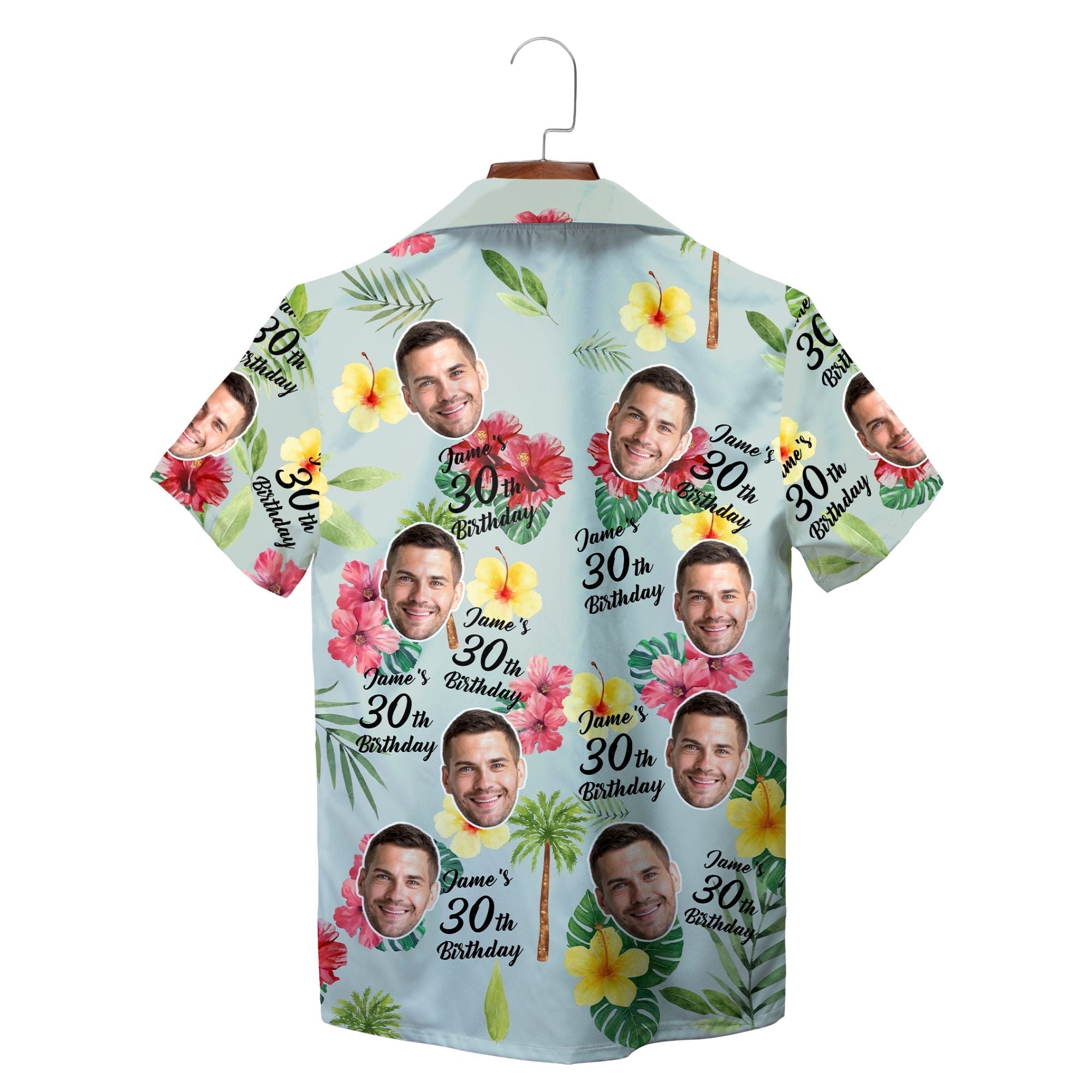 Light Blue Birthday Tropical Theme Personalized Hawaiian Shirt